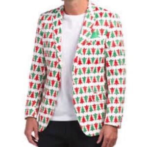 Suslo Couture Men’s Slim Fit Festive Christmas Tree Blazer